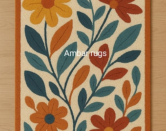 Floral Wool Rug Hand Tufted Wool Rug Area Rug Modern Custom Luxury Rug