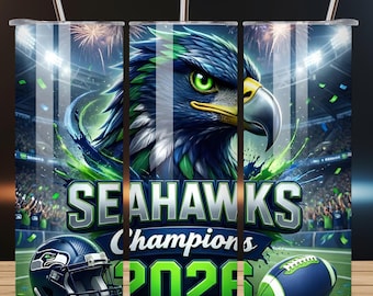 Seahawks Champions 2026 Tumbler Wrap | 20oz Skinny Sublimation Design (Digital Download)