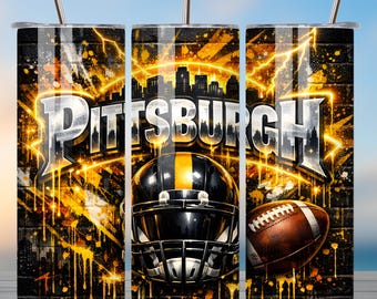 Pittsburgh voetbalgraffiti sublimatie png | 20oz mager omslagontwerp voor beker | Directe digitale download