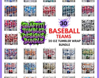 Graffiti Baseball Tumbler Wrap Bundle | 30 Teams PNG (20oz Skinny Tumbler Sublimation Design)
