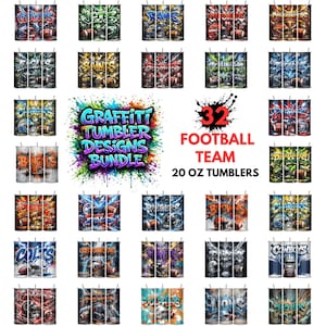 Graffiti Football Tumbler Wrap Bundle | 20oz Skinny PNG | Street Art Football Designs | 32  All Teams Digital Download