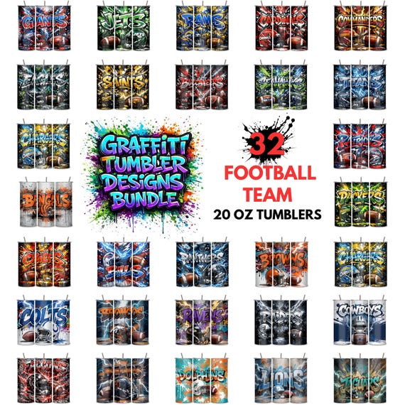 Graffiti Football Tumbler Wrap Bundle | 20oz Skinny Tumbler PNG (Digital Download)