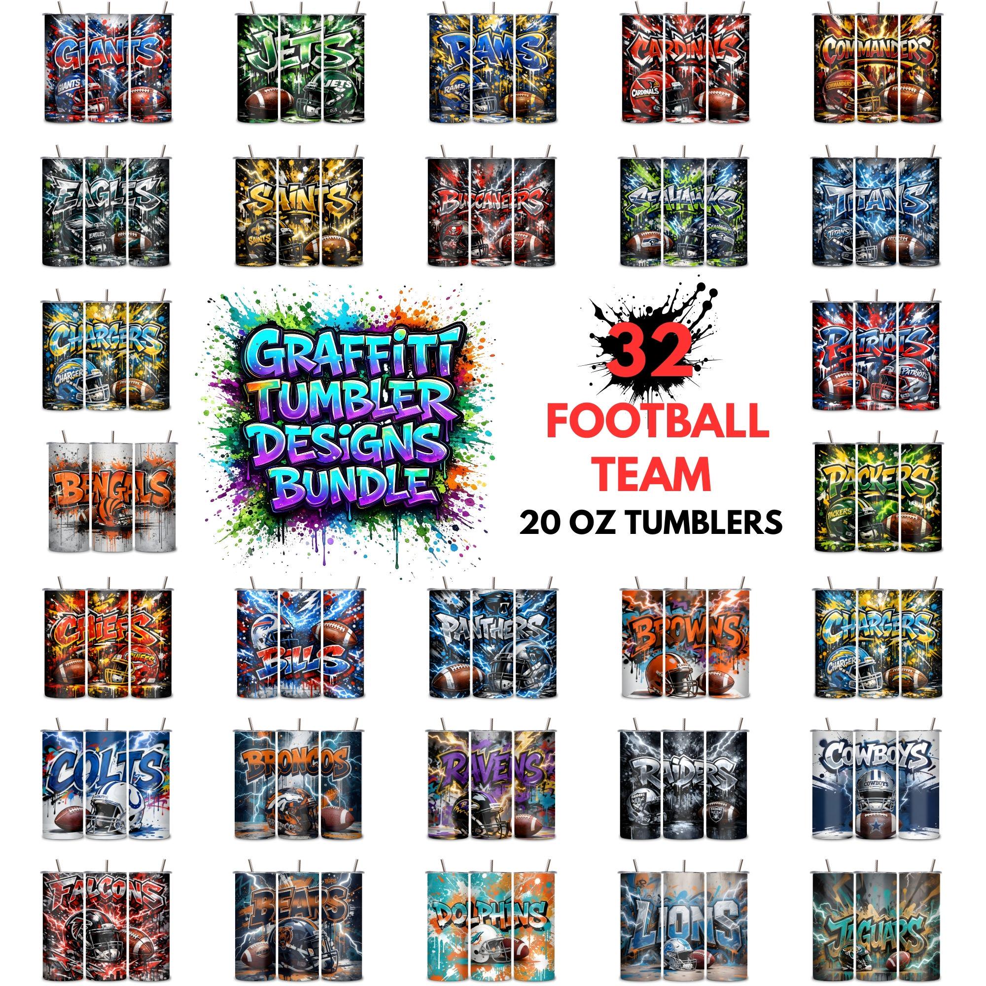 Graffiti fotbollsmugg med wrap | 20oz smal tumbler i PNG-format (digital nedladdning)