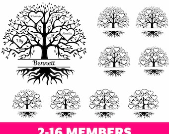 Family Reunion Tree with Heart SVG, 2-16 Members, Family Tree Digital Download, Cricut Cut Files, Family Gathering Art, Family SVG Bundle