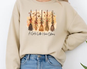 A Girl Gotta Have Options PNG, Witchy Fall Broomstick Clipart, Retro Halloween Sublimation Design, Autumn Witch Trendy Digital Download