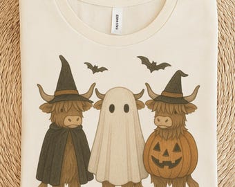 Highland Cow Halloween PNG, Cute Ghost Cow Pumpkin Clipart, Fall Sublimation Design for Shirts, Mugs, Stickers, Farmhouse Spooky Crafts
