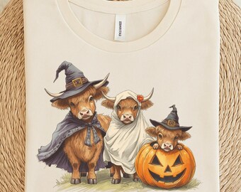 Highland Cow Halloween PNG, Cute Pumpkin Clipart, Spooky Season Sublimation Design, Digital Download for Fall Crafts, Autumn Halloween Shirt