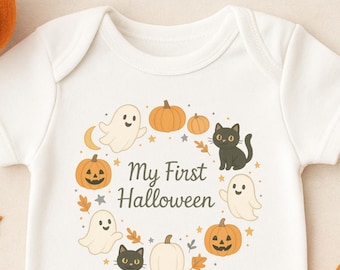 Baby First Halloween Png, My 1st Halloween Gift, Ghost & Pumpkin Clipart, Baby Boy Newborn Halloween Onesie, Keepsake Sublimation for Cricut