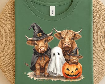 Cute Highland Cow Ghost PNG, Halloween Cow Clipart, Spooky Season Sublimation, Autumn Cow Lover Design, Ghost Sublimation Shirt Design