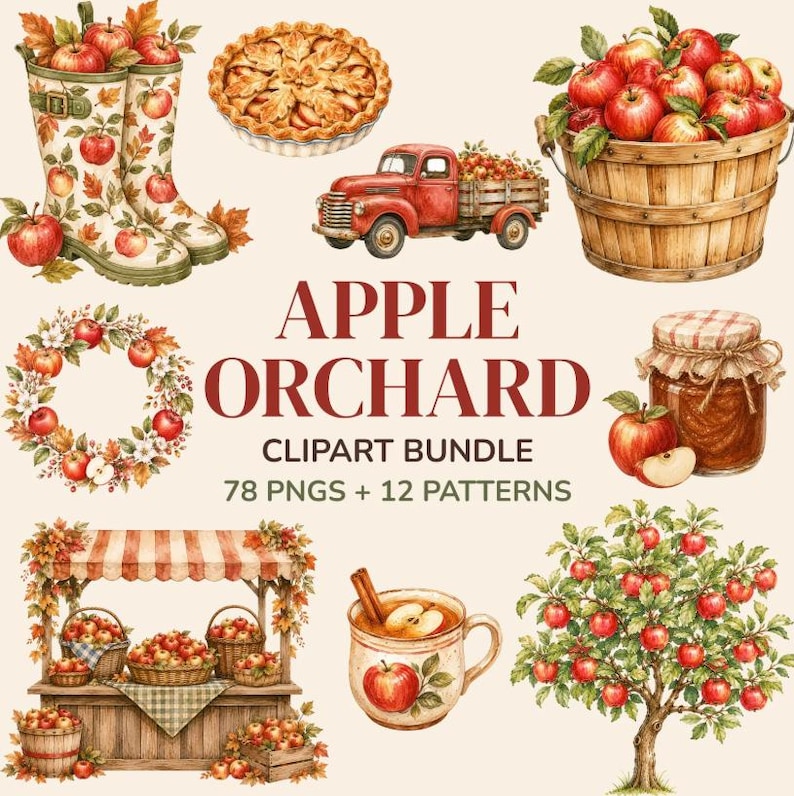 Fall Clipart Mega Bundle, Watercolor Autumn PNG, Pumpkin Apple Mushroom ...