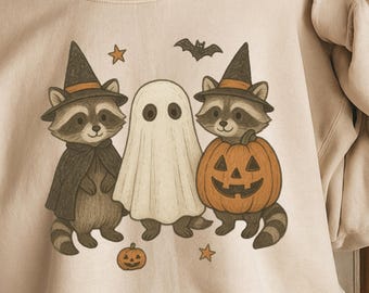 Retro Spooky And Feral Raccoon Png, Halloween Raccoon Png, Creepy Cute Raccoon Ghost Png, Feral Girl Shirt Design, Halloween Mama Shirt Png