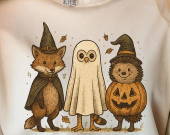 Ghost Woodland Halloween Animals PNG, Cute Fox Owl Hedgehog Pumpkin Clipart, Fall Sublimation Shirt Design, Mugs, & Spooky Season Crafts