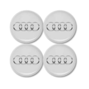 Set di 4 coprimozzi adesivi in metallo AUDI da 56 mm, 60 mm e 65 mm, emblemi, copricerchi, copricerchi, grigio argento