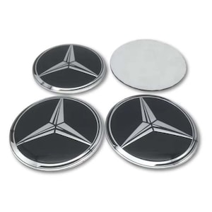 Set of 4 for MERCEDES BENZ 56mm 60mm 65mm 70mm 75mm Metal Sticker Hub Caps Emblems Rim Covers Wheel Caps Black