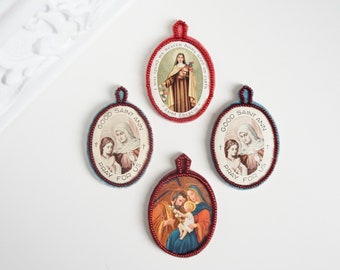 4 Scapular Praying Felts, Beaded Scapular Prayer Felts, Catholic Scapulars, Religious Scapular Felts, Saint Therese Felt, Saint Ann Scapular