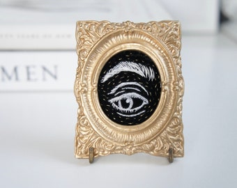 Embroidered Eye Miniature, Embroidered Lovers Eye Miniature, Victorian Framed Lovers Eye, 18th Century Lovers Eye Miniature, Framed Eye