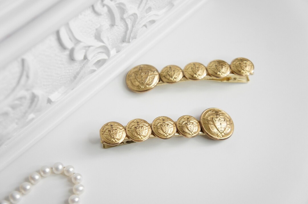 Vintage Set of Two Brass Hair Clips Vintage Brass Medallion Etsy