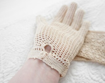 Vintage Crochet Lace Gloves, Antique Lace Gloves, Handmade Crochet Lace Summer Gloves, Ivory Lace Bridal Gloves, Cream Lace Bridal Gloves