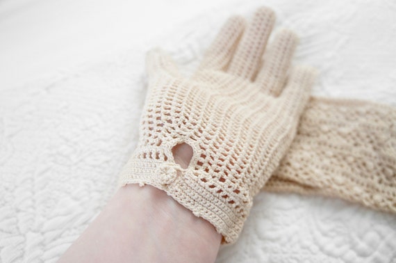 Vintage Crochet Lace Gloves, Antique Lace Gloves,… - image 1