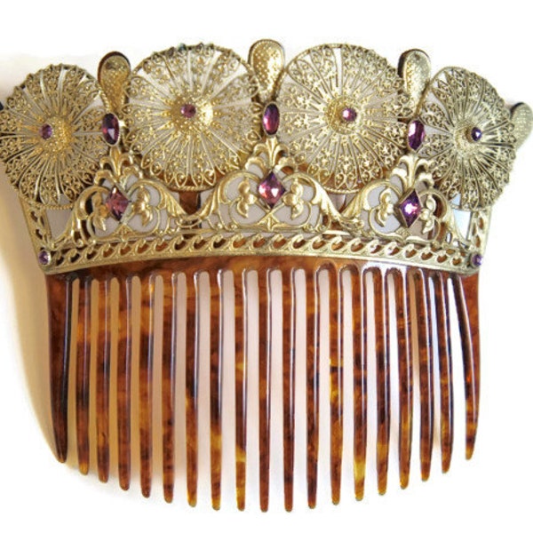 Antique Amethyst Hair Comb - Victorian Amethyst Hair Comb - Titanic Hair Comb - Filigree Hair Comb - Antique Bridal Hair Comb - Hair Comb