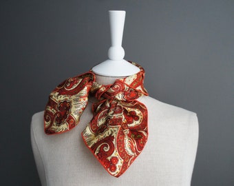 Red Paisley Silk Scarf, Red Silk Neck Scarf, Red French Neck Scarf, Red Silk Pocket Square, Red Orange & Yellow Neck Scarf, Old Money Scarf