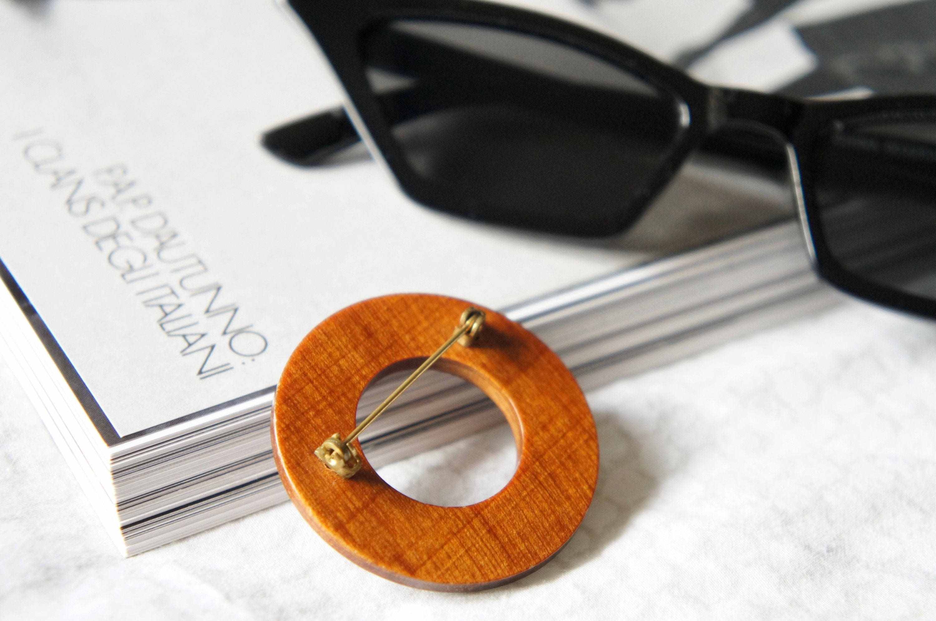 Circular Mid Century Wood Brooch Round Minimalist Wood Etsy