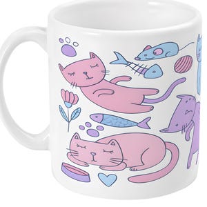 Cute Cat Doodle Mug, Kawaii Coffee Cup, Cat Lover Gift, Whimsical Cat Art, Tea Mug, Kitty Print