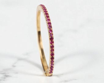 Ruby Half Eternity Band: 14K Yellow Gold Minimalist Ring