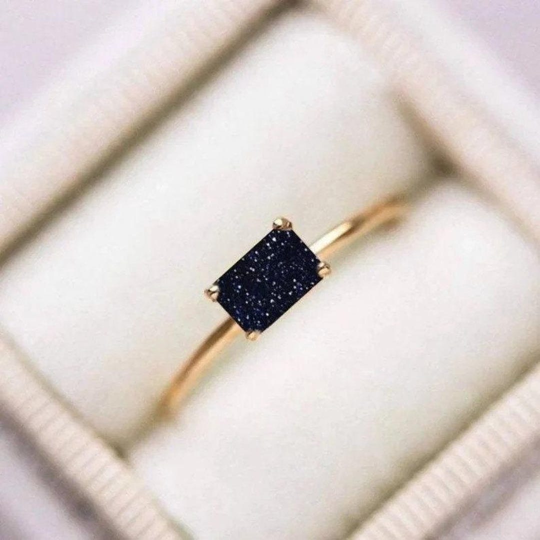 Emerald Cut Blue Sandstone Ring, 14K Gold Sterling Silver - Etsy