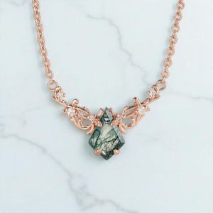 Natural Moss Agate Kite Cut Necklace Pendant Rose Gold Pendant Necklace For Women Moissanite Leaf Necklace Promise Pendant Gift For Girl