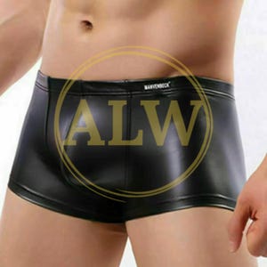 Kunstleren boxershort voor heren – glanzende laagbouw boxershort met zakje, ademende ondergoedshort