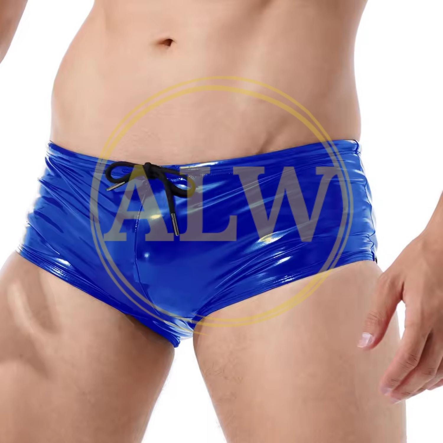 Zwart Latex Mannen Slipje Sexy Rubber Shorts Boxer