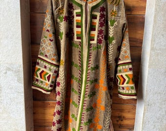 Embroidered Velvet Suzani Jacket: Long Boho Kimono Coat