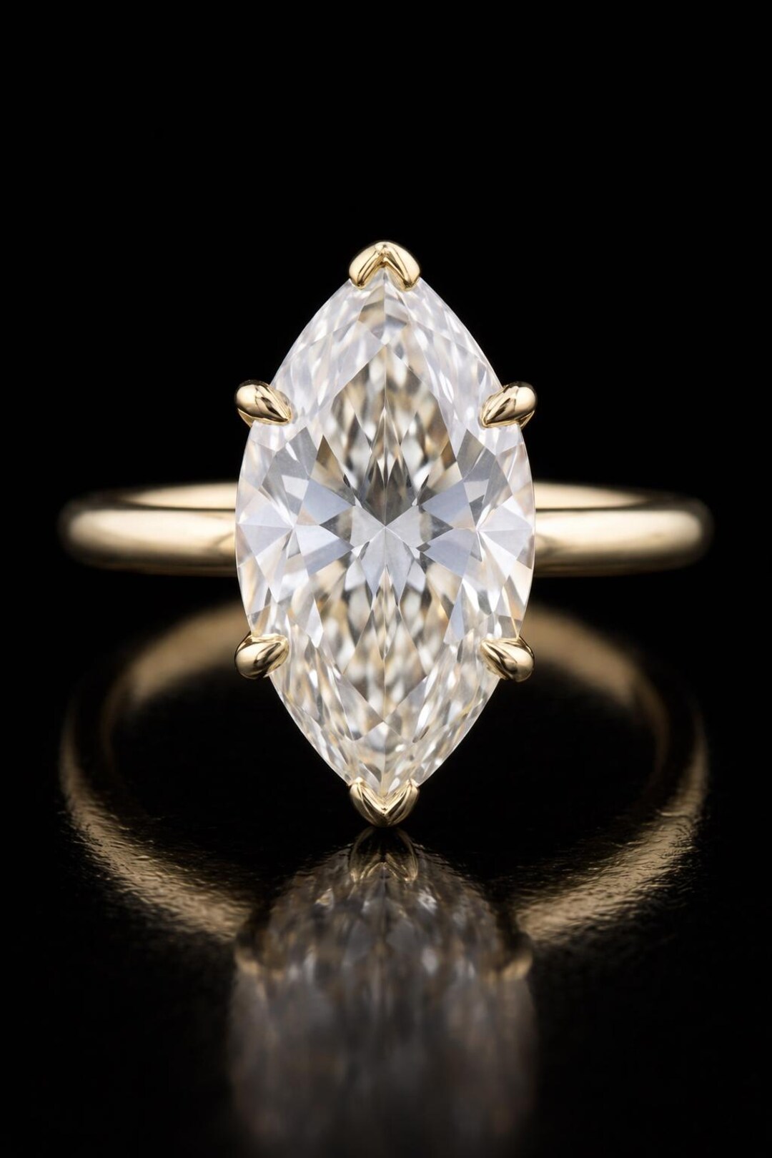 3ct Marquise Cut Diamond Solitaire Engagement Ring | Gold Band Proposal ...