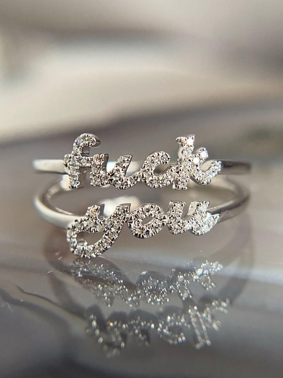 Custom Script Name Ring, Diamond Accent, Personalized Word Jewelry - Etsy