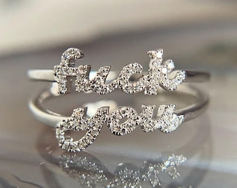 Anillo con nombre personalizado, detalle de diamante, joyería con palabra personalizada