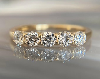 Pierścionek z okrągłym diamentem, obrączka ślubna z moissanitem, lite złoto, diament hodowany laboratoryjnie