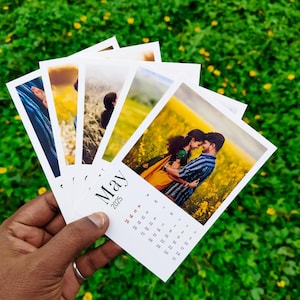 Photo calendar 2025 with Wood stand | 12 Months photo calendar | Editable monthly calendar with handmade wooden holder