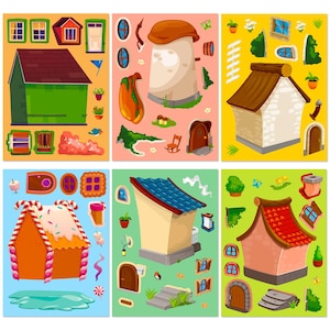 6 Styles House Puzzle Stickers,Face Swap Stickers,Cross-border Cartoon Stickers,Make a Face Stickers,Creative DIY Stickers,Fun Decals