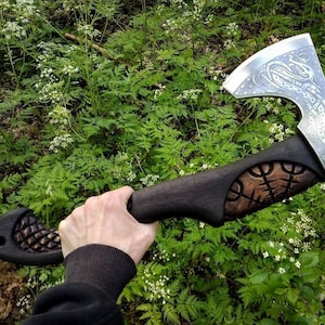 Handmade Viking Axe with Leather Sheath, Custom Norse Bearded Axe, Personalized Engraved Axe | Anniversary Gift for Him | Groomsmen Gift USA