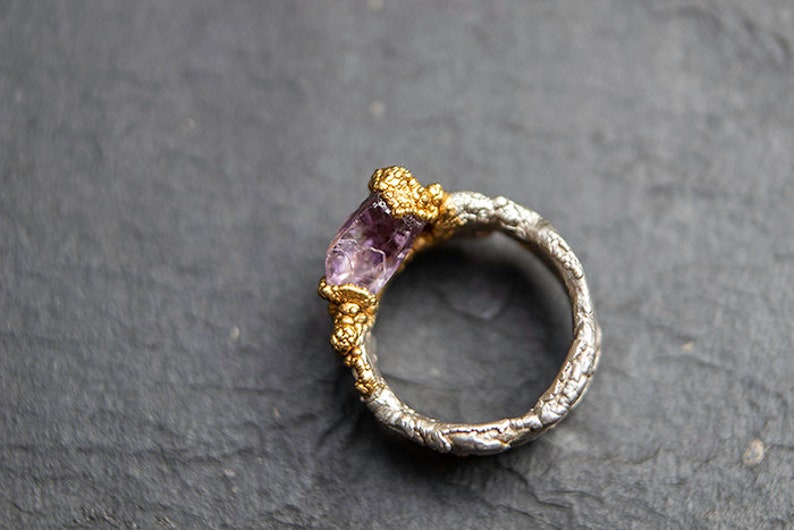 Mind Clarity silver ring with lavender amethyst in gold-plated setting image 3