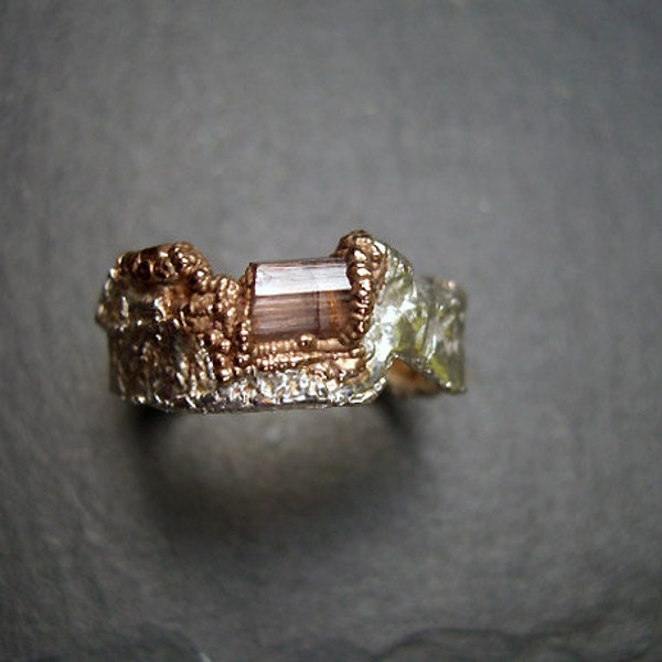 RESERVED FOR SUSAN - Organic, nature ispired, organic baroque ring tourmaline, artisan ring.