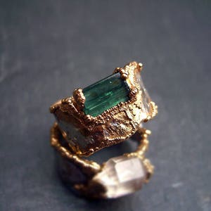 Emerald Pool - silver ring with green tourmaline or emerald in gold-plated setting