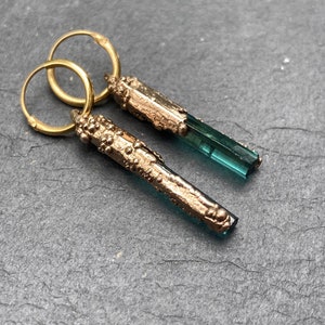 Baroque Neons - silver gold plated earrings with rough green tourmalines