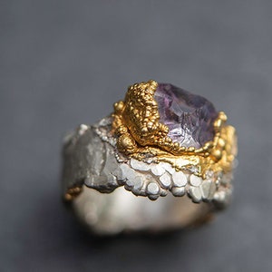 Mind Clarity  - silver ring with lavender amethyst in gold-plated  setting