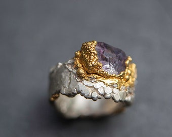 Mind Clarity  - silver ring with lavender amethyst in gold-plated  setting