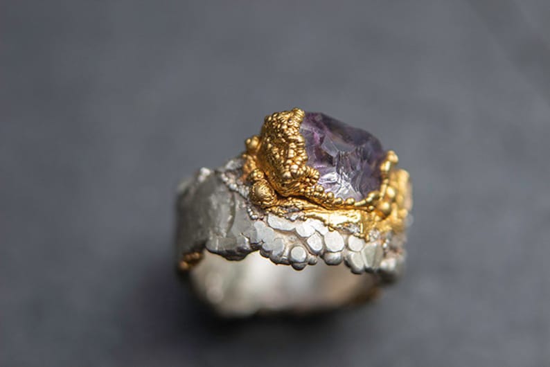 Mind Clarity silver ring with lavender amethyst in gold-plated setting image 1