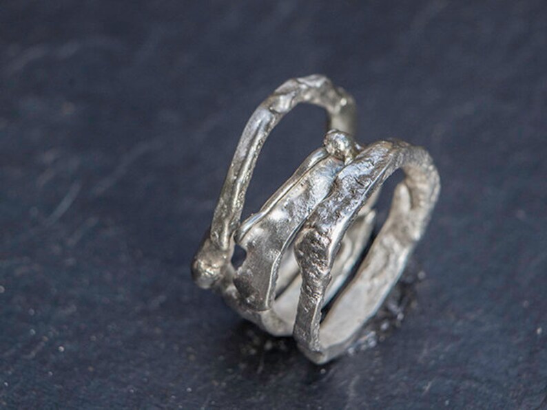 Organic earthy wedding ring unisex shiny silver reticulated Etsy