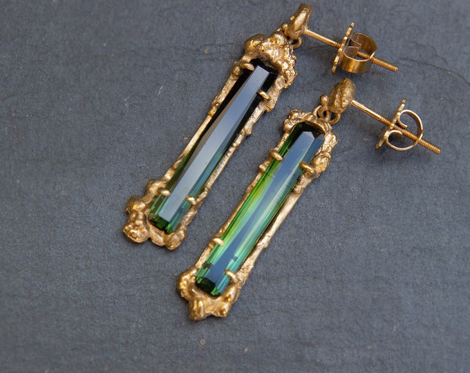 Featured listing image: Luscious Baroque - solid gold earrings with green tourmalines