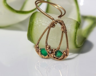 Viridiana My Love - silver and gold earrings with rough emerald slices